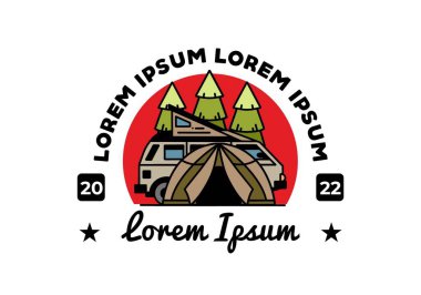 Illustration badge design of a camping with tent and car