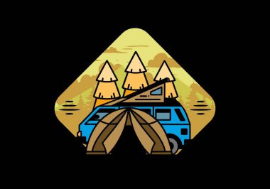 Illustration badge design of a camping with tent and car