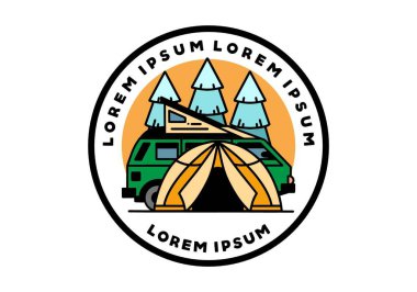 Illustration badge design of a camping with tent and car
