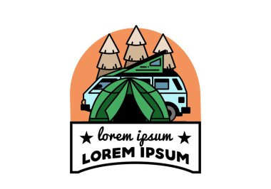 Illustration badge design of a camping with tent and car