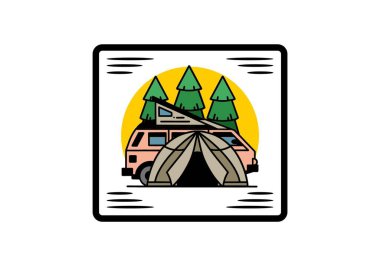 Illustration badge design of a camping with tent and car