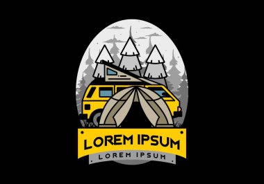 Illustration badge design of a camping with tent and car