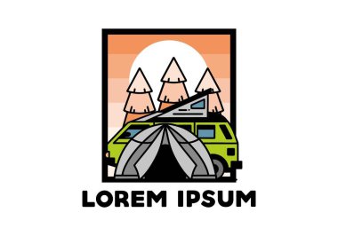 Illustration badge design of a camping with tent and car