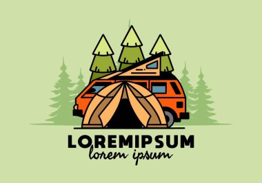 Illustration badge design of a camping with tent and car