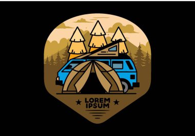 Illustration badge design of a camping with tent and car