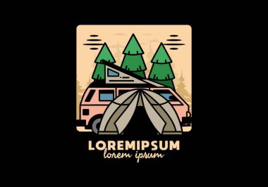 Illustration badge design of a camping with tent and car