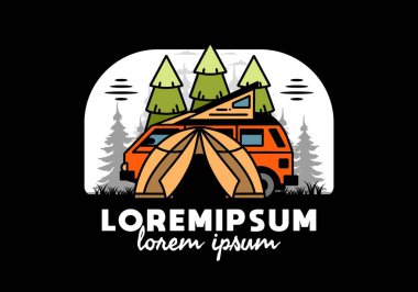 Illustration badge design of a camping with tent and car