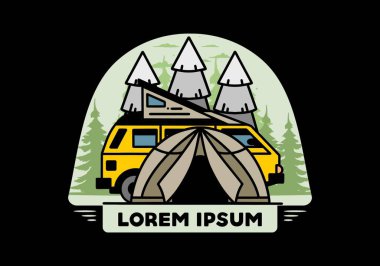 Illustration badge design of a camping with tent and car