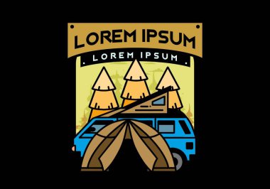 Illustration badge design of a camping with tent and car