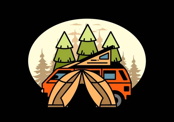 Illustration Badge Design Camping Tent Car — Archivo Imágenes Vectoriales