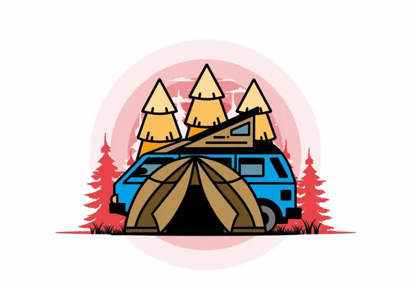 Illustration Badge Design Camping Tent Car —  Vetores de Stock