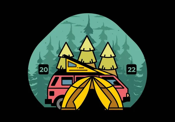 Illustration Badge Design Camping Tent Car — 스톡 벡터