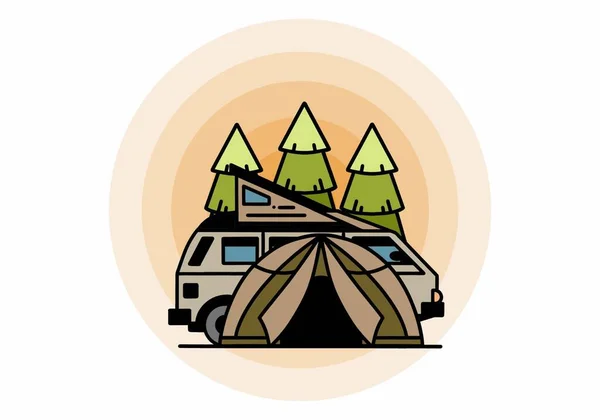 Illustration Badge Design Camping Tent Car — Vector de stock