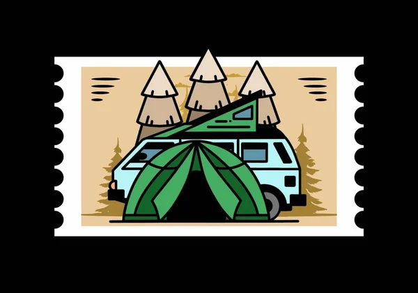 Illustration Badge Design Camping Tent Car — 스톡 벡터