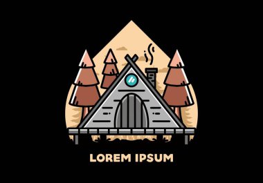 illustration design of a triangle wooden cabin between pine tress
