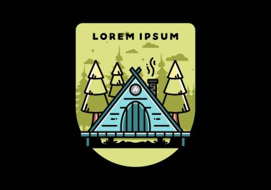 illustration design of a triangle wooden cabin between pine tress