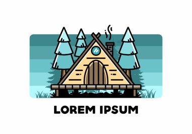 illustration design of a triangle wooden cabin between pine tress