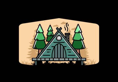 illustration design of a triangle wooden cabin between pine tress