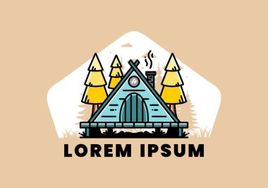 illustration design of a triangle wooden cabin between pine tress