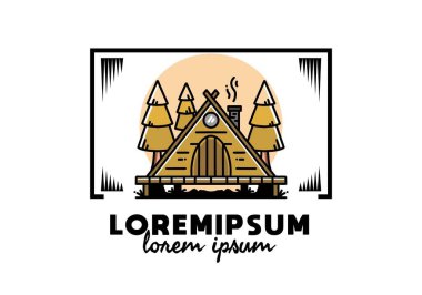 illustration design of a triangle wooden cabin between pine tress