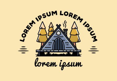 illustration design of a triangle wooden cabin between pine tress