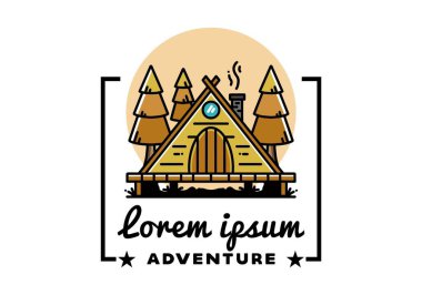 illustration design of a triangle wooden cabin between pine tress