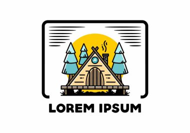 illustration design of a triangle wooden cabin between pine tress