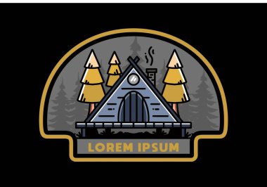 illustration design of a triangle wooden cabin between pine tress