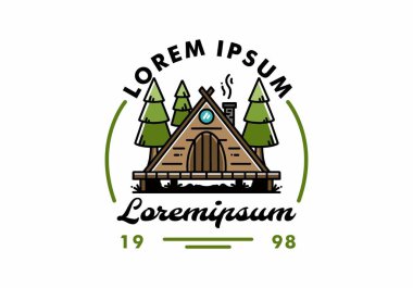 illustration design of a triangle wooden cabin between pine tress