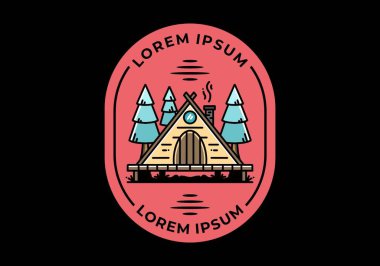 illustration design of a triangle wooden cabin between pine tress