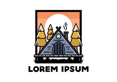 illustration design of a triangle wooden cabin between pine tress