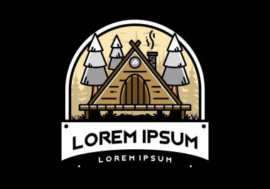 illustration design of a triangle wooden cabin between pine tress