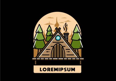 illustration design of a triangle wooden cabin between pine tress
