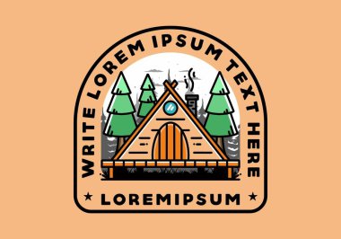 illustration design of a triangle wooden cabin between pine tress