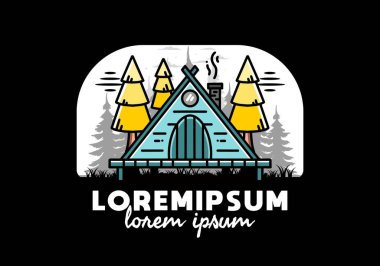 illustration design of a triangle wooden cabin between pine tress