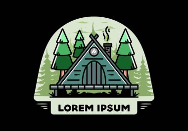 illustration design of a triangle wooden cabin between pine tress