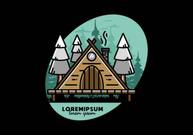 illustration design of a triangle wooden cabin between pine tress