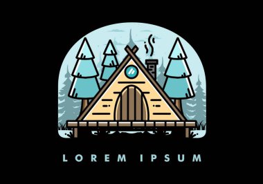 illustration design of a triangle wooden cabin between pine tress