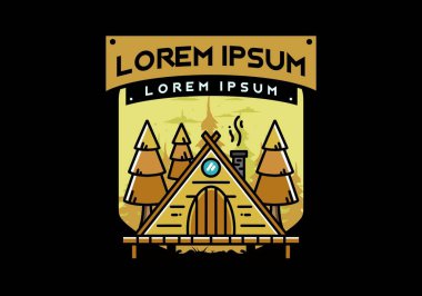 illustration design of a triangle wooden cabin between pine tress
