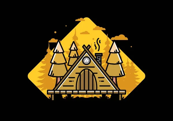 Illustration Design Triangle Wooden Cabin Pine Tress — Stock Vector