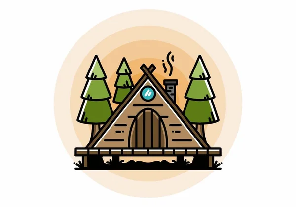 Illustration Design Triangle Wooden Cabin Pine Tress — Stok Vektör