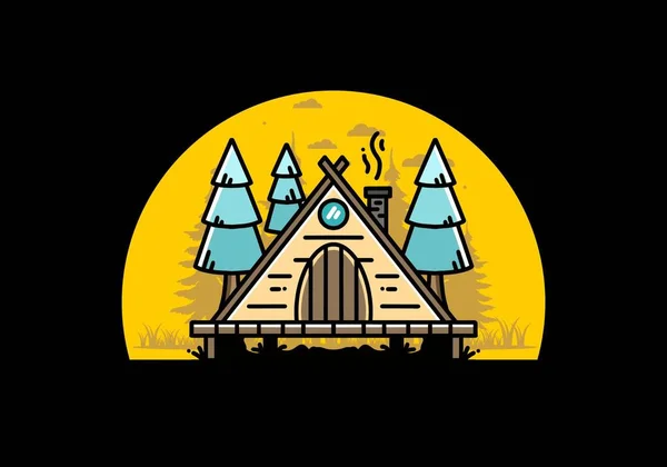 Illustration Design Triangle Wooden Cabin Pine Tress — 图库矢量图片