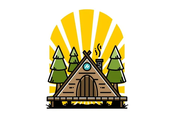 Illustration Design Triangle Wooden Cabin Pine Tress — Image vectorielle