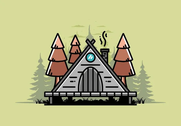 Illustration Design Triangle Wooden Cabin Pine Tress — Stock Vector
