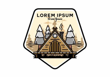 illustration design of a triangle wooden cabin between pine tress