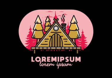 illustration design of a triangle wooden cabin between pine tress