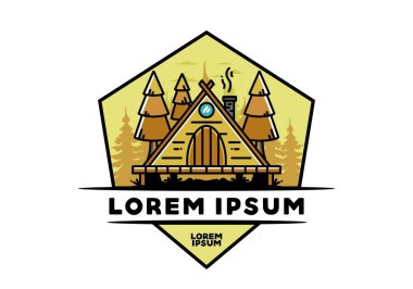 illustration design of a triangle wooden cabin between pine tress