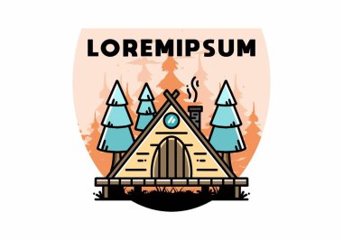 illustration design of a triangle wooden cabin between pine tress