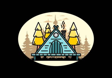 illustration design of a triangle wooden cabin between pine tress