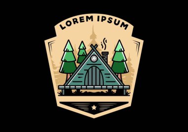 illustration design of a triangle wooden cabin between pine tress